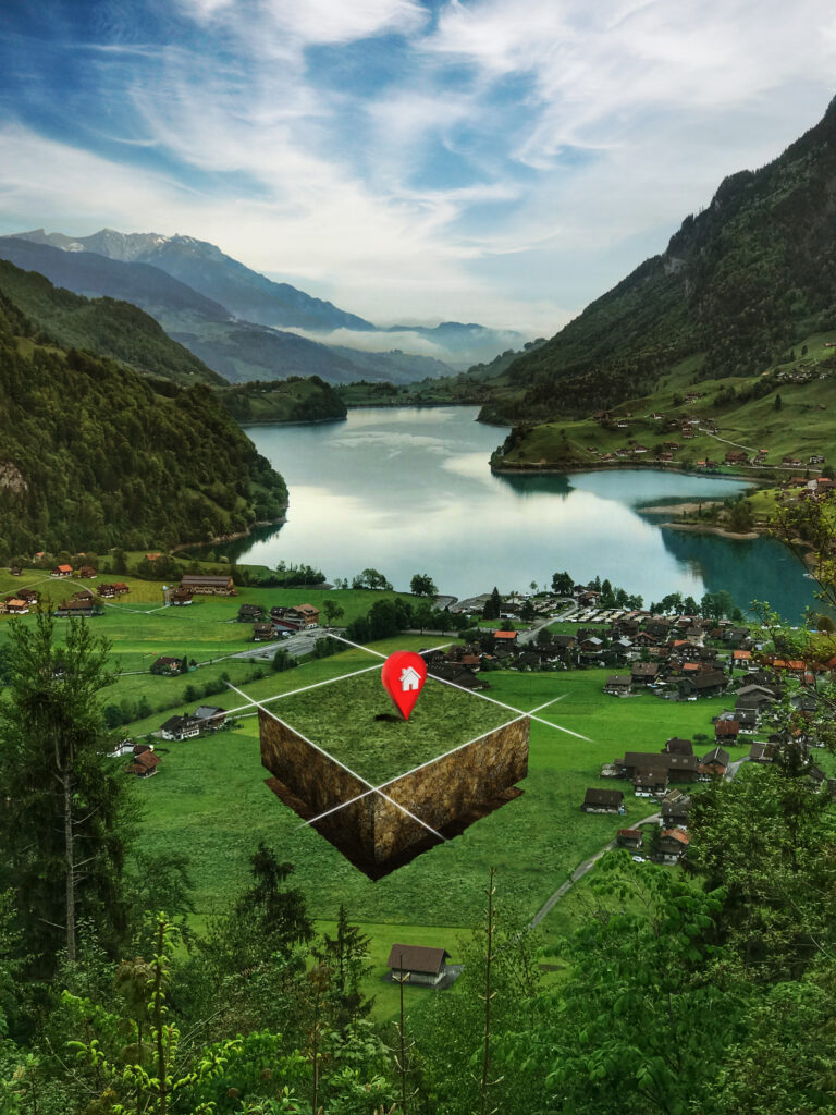 land plot with nature landscape location pin